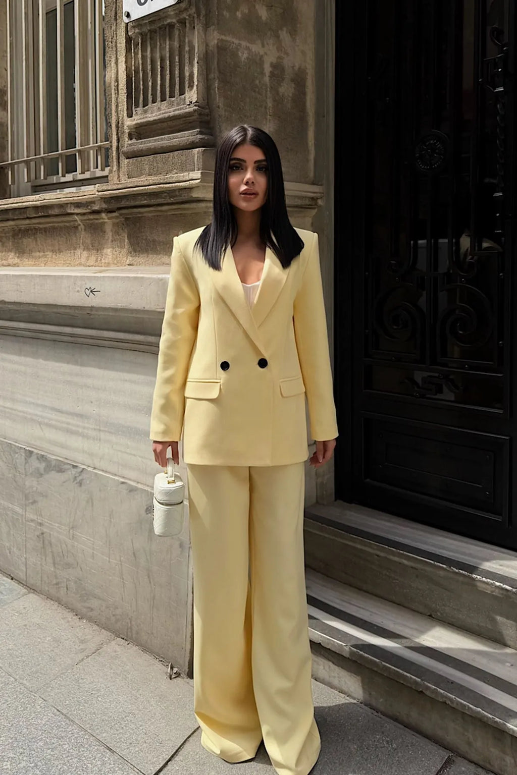 Oversize Ceketli Takım Sarı