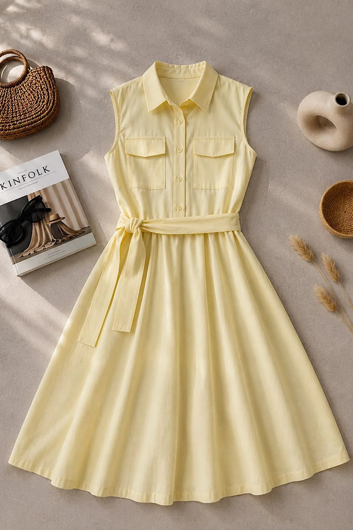 Basic Poplin Elbise Sarı