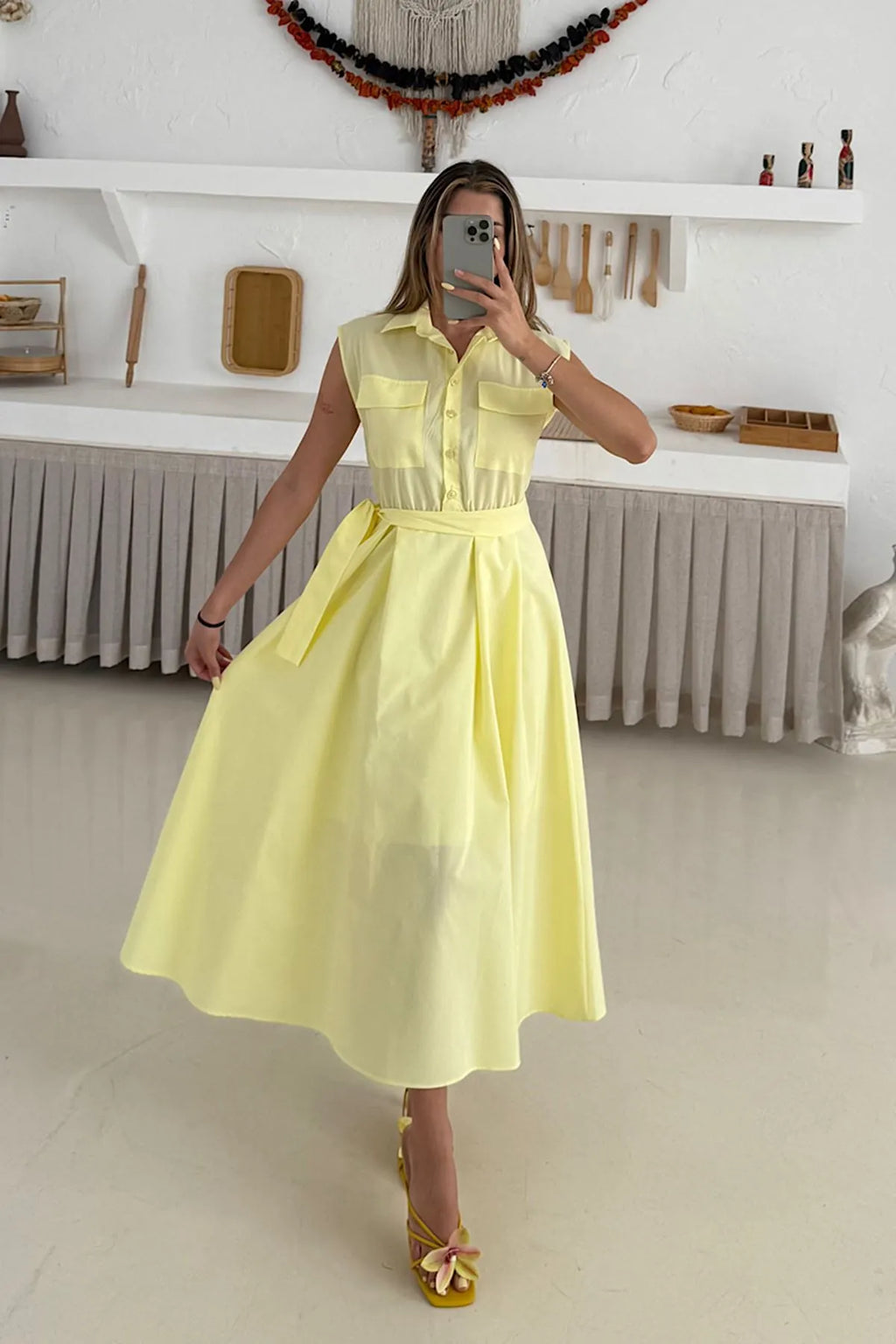 Basic Poplin Elbise Sarı