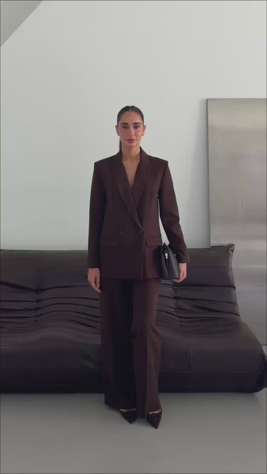 Oversize Ceketli Takım Kahverengi