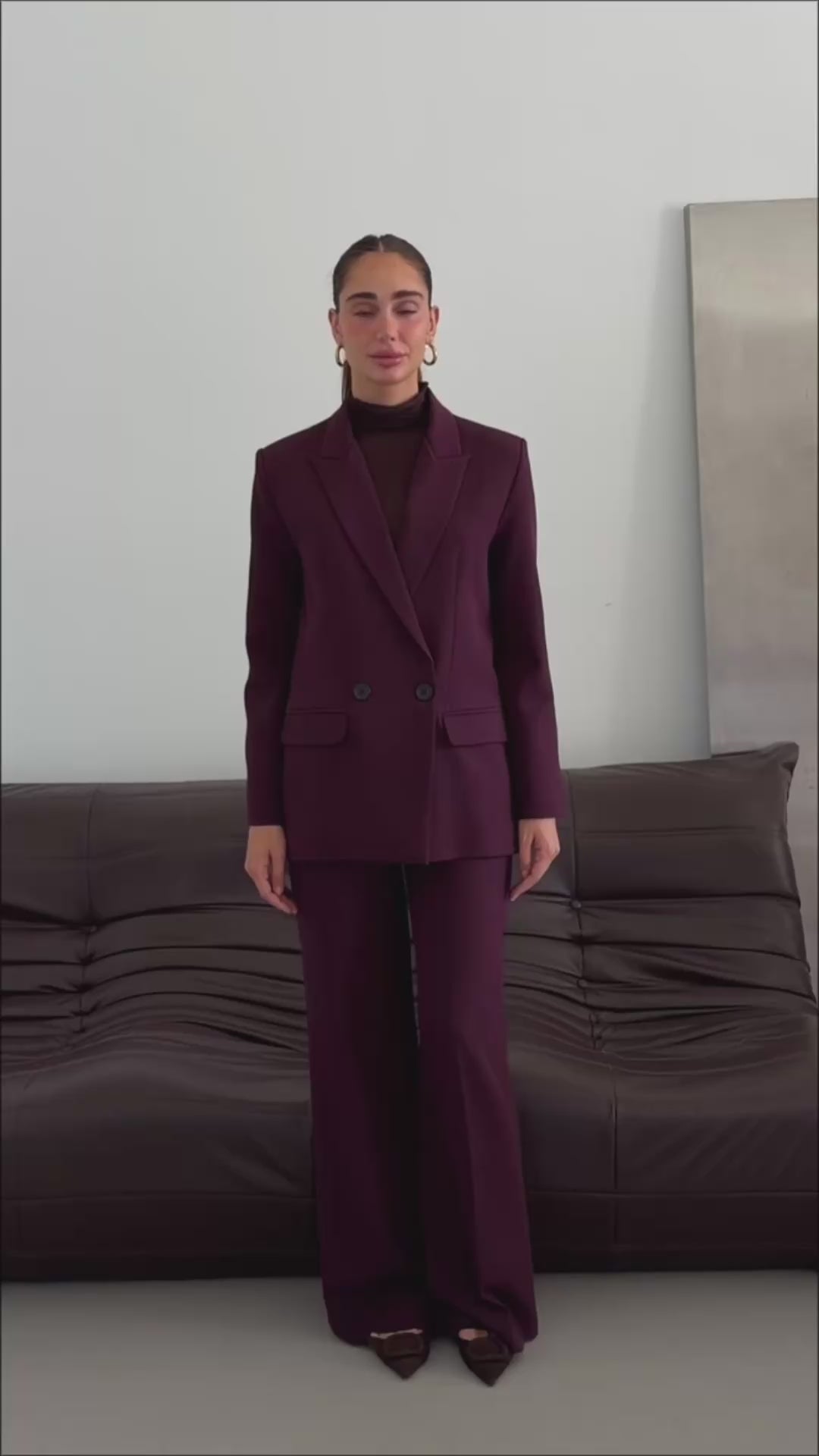 Oversize Ceketli Takım Mürdüm
